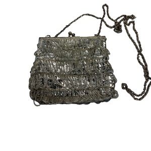 Vintage LaRegal ltd silver beaded purse bag pocketbook snap lock long chain